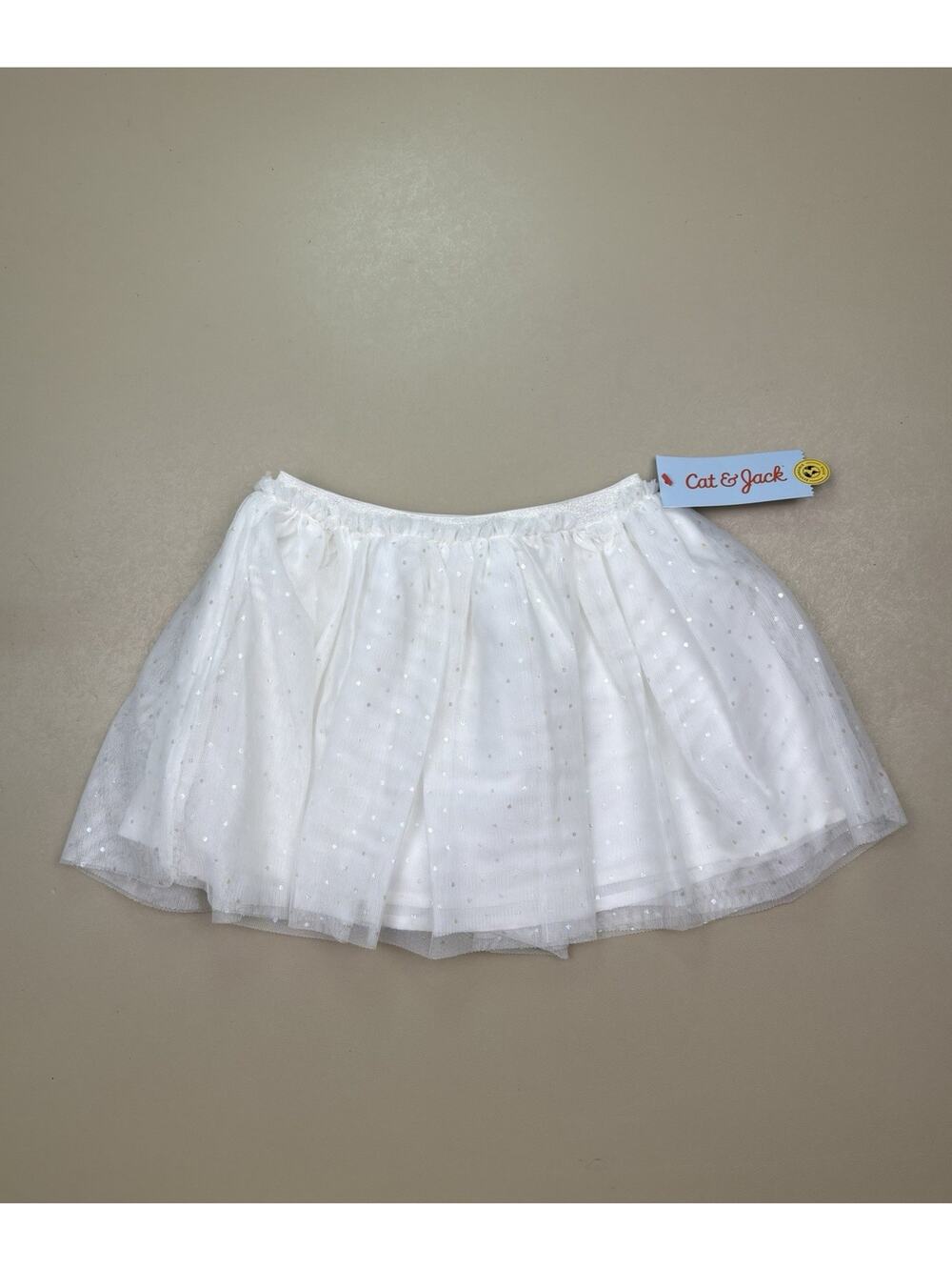 Cat & Jack Girls White Iridescent Dot Tulle Tutu Skirt 4T NWT